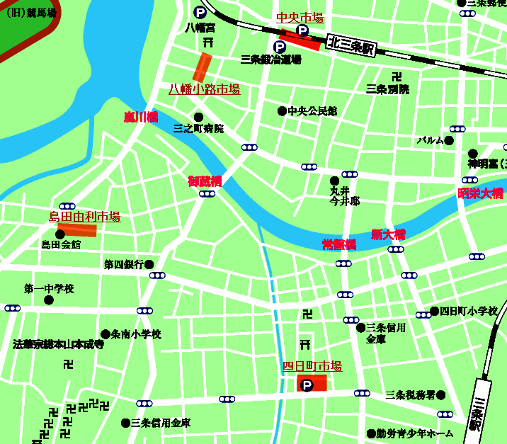各市場の場所を記したイラストマップ