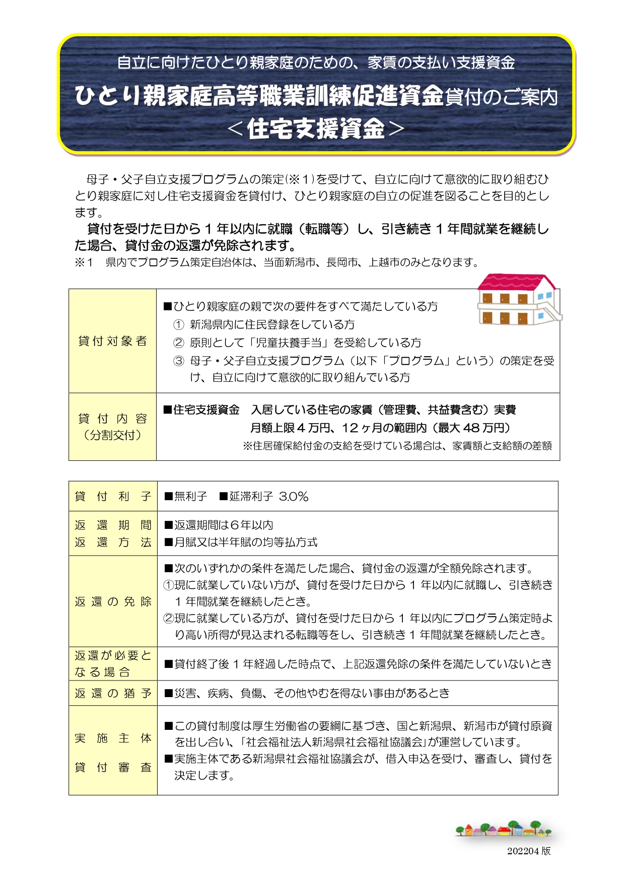 ひとり親家庭高等職業訓練促進資金貸付<住宅支援資金>(パンフレット)