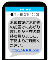 宅配便業者を装った不在通知の偽ショートメッセージ