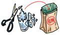 割れたガラスや折れたハサミは危険と表示した二重にした袋に入れるよう促したイラスト