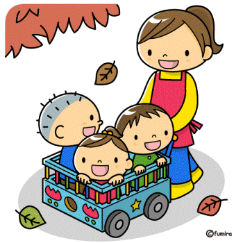 女性が乳母車に子供3人乗せているイラスト