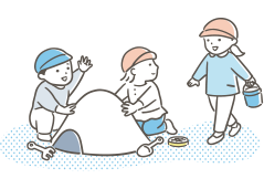 子供三人が砂場で遊んでいるイラスト